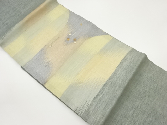JAPANESE KIMONO / ABSTRACT PATTERN WOVEN THROUGH SILVER NAGOYA OBI